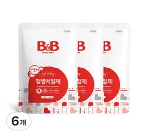 비앤비 젖병세정제 거품형 리필, 400ml, 6개