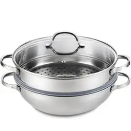 한일스텐레스 오딘 통3중 궁중 전골 찜기 + 유리 뚜껑 + 스티머 세트, 32cm, 1세트