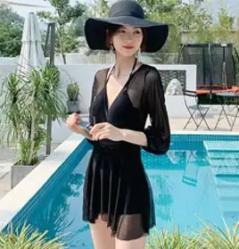 이너소울 원피스수영복 빅사이즈 체형커버 시스루 모노키니, 블랙