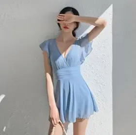블레어 프릴 날개 커버업 여성 원피스 모노키니수영복, 스카이블루