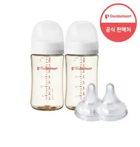더블하트 모유실감 3세대 PPSU 베이직 트윈팩 240ml+젖꼭지(2입), 제뉴인화이트, 3세대 젖꼭지M