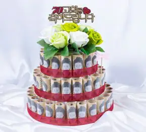 돈케이크 만들기 지폐60장용 4단세트, 사랑합니다(기본), 모두 선택안함, 선택안함