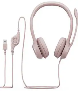로지텍 USB 유선 마이크 헤드셋 H390, 핑크