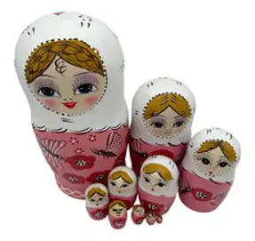 10x 러시아어 중첩 인형 Matryoshka 인형 장식 생일 선물 컬렉션, 핑크와 화이트, 멍청한