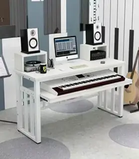 1인용 미디 데스크 조립식 피아노 책상 건반 테이블, 화이트+화이트