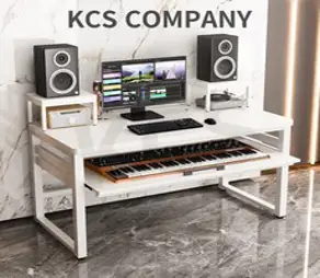 KCS 미디데스크 미디테이블 건반 전자피아노 책상 음악 작업, 화이트 프레임+화이트