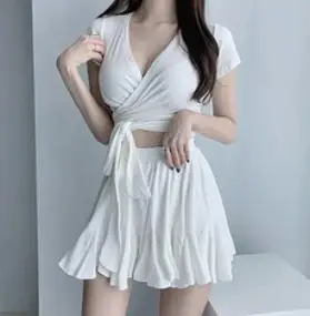 여성용 미드나잇코코 포튼 셔링 비치 투피스 수영복 B235WF01971, 화이트