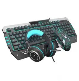 MG 104키 RGB 백라이트 기계식 터치 무음 유선 키보드 + 마우스 세트 MG89, 아이스블루 블랙 RGB 에디션, 키보드+마우스+이어폰