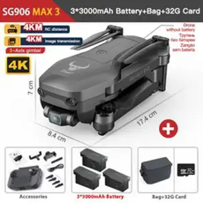 SG906 MAX 2 전문 FPV 4K 카메라 드론 3 축 짐벌 5G 와이파이 4km 브러시리스 GPS 쿼드콥터 장애물 회피 RC 드론, 중국, SG906 MAX3 4K 1B 64G