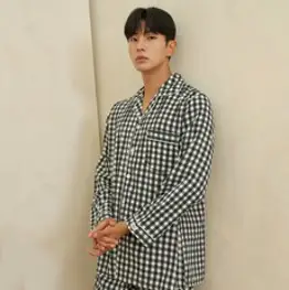도씨 남성용 실크터치 긴팔 카라 잠옷 상하의 세트