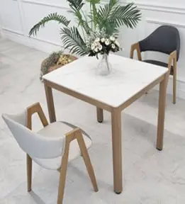 비에프컴퍼니 비앙카 통 세라믹 2인용 식탁, 유광세라믹 + 우드스틸 프레임