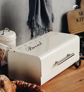 홈라이즈 브레드박스 빵보관함 틴케이스 철제 과자수납함 마스크보관함 영양제정리함 스퀘어 사각, 아이보리화이트, 1개