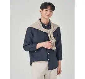 [빈폴] [ESSENTIAL] [SLIM] Unisex 리넨 솔리드 셔츠 네이비 BC3364E08R