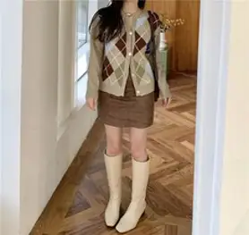 오르네트 여성 아가일 패턴 울 니트 가디건