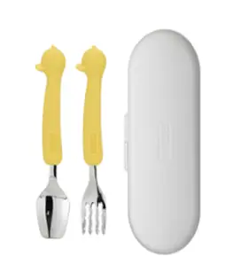 에디슨 수저세트 유아 실리콘 스푼포크케이스세트, 스푼 + 포크 + 케이스, 오리 옐로우