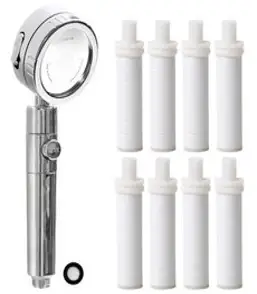 스파온 고급형 3단모드 360도 회전 정수 샤워기 + 필터 8p, 1세트