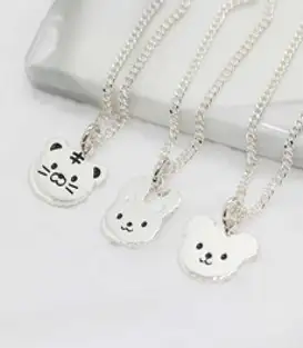 실버 통통곰돌이 토끼 호랑이 미아방지 목걸이 팔찌, 통통곰돌이 목걸이, 1개