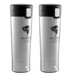 리빙톤 스키니 원터치 회오리 자동 믹스 스텐 보온보냉 쉐이커 텀블러 2p, 실버, 500ml