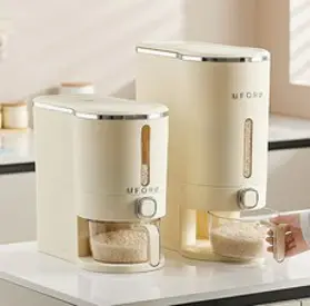 원터치 진공 쌀통 쌀 보관통 계량 밀폐 방습 5kg 10kg, 크림 화이트