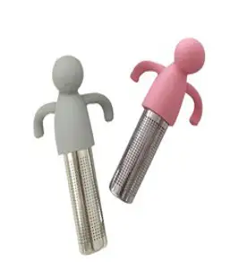 코지테일러 실리콘 캐릭터 휴먼 차 인퓨저 B56 2종 세트, 핑크, 그레이, 1세트