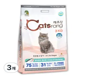 캐츠랑 NEW 전연령 올라이프 고양이 건식사료, 닭 + 참치, 3kg, 3개
