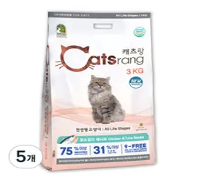 캐츠랑 NEW 전연령 올라이프 고양이 건식사료, 닭 + 참치, 3kg, 5개