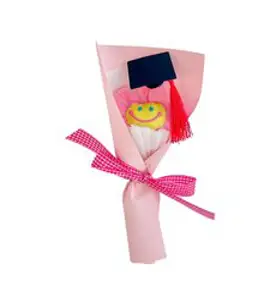 학사모 스마일꽃 한송이 봉제인형 꽃다발, 분홍