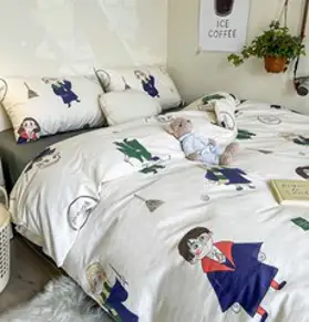 순면 4종 커버세트 이불커버 침대커버 베개커버 침구 소녀 하트 캐릭터 커버 침대 시트
