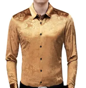 남성 댄스복 플라워 셔츠 상의 모던 라운드 라틴 왈츠 라인 상의 뉴타임즈 I736M713, 165-M, 황금색