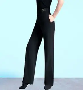 FANSYLI 남자 여자 댄스 바지 모던 라틴 댄스 팬츠 일자 트레이닝 바지 사교 댄스 팬츠 X6M07, 블랙 여 도톰