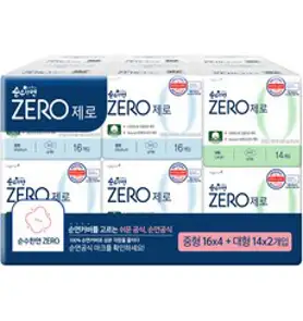 순수한면 제로 생리대 날개형 중형 16개입 x 4팩 + 대형 14개입 x 2팩 세트, 1세트