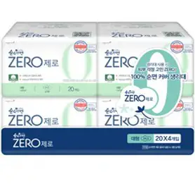 순수한면 제로 대형 생리대 날개형, 20개입, 4팩