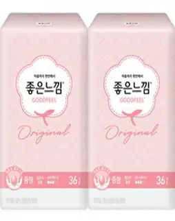 좋은느낌 오리지널 울트라슬림 생리대 날개형, 중형, 36개입, 2개