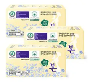 유기농본 오씨본 울트라슬림 중형 날개형 생리대, 30개입, 3개