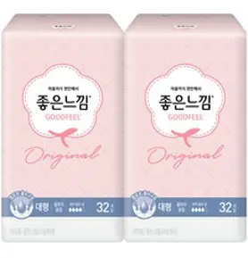 좋은느낌 오리지널 울트라슬림 생리대 날개형, 대형, 32개입, 2팩