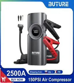 Buture 4 인 1 점프 스타터 150PSI 펌프 공기 압축기 20000mAh 파워 뱅크 2500A 시동 장치 15V 디지털 타이어 팽창기, 러시아
