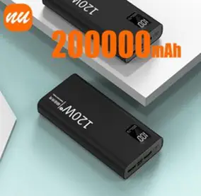 초고속 충전 대용량 휴대용 모바일 전원 공급 장치 USB 고속 충전 디지털 디스플레이 120W 보조배터리 200000mAh 제품, 4) YELLOW, 1개