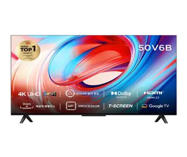 TCL 4K UHD LED HDR 구글 스마트 TV, 126cm(50인치), 50V6B, 스탠드형, 고객직접설치