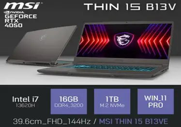 MSI 씬 15 B13VE 고성능 게임 영상편집 포토샵 캐드 15인치 노트북 [노트북 백팩 + 유선 게이밍 마우스 증정], 그레이, 1TB, 16GB, WIN11 Pro