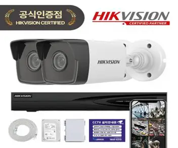 하이크비전 200만화소 IP 카메라 녹화기 풀세트 PoE 지원 방범용 HDD 포함, 실외카메라 2대, HDD 1TB, 1개